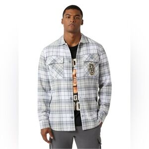 Dogg Supply by Snoop Dogg Men's Gray Plaid Flannel Shirt size large
